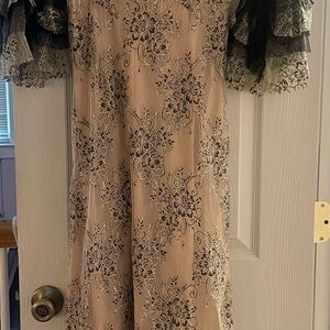 BCBGMaxAzria Lace Overlay Dress in Cream and Black